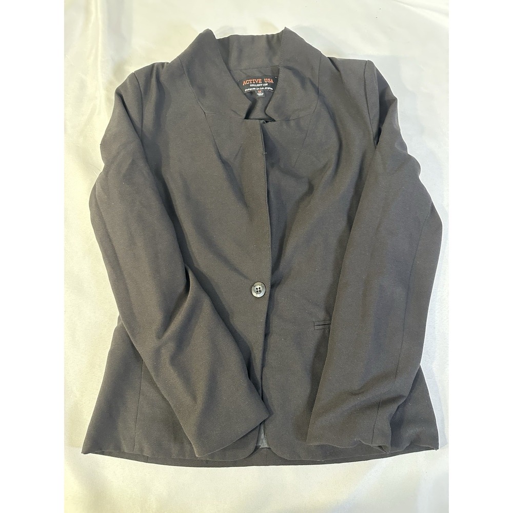 Active USA Women's Black Button-Front Lined Blazer Suit Jacket Size M